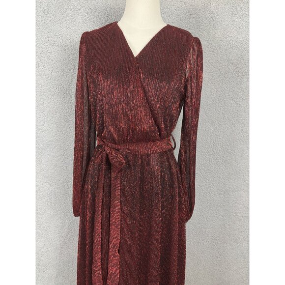 Grace Karin Women's Flowy Wrap V-Neck Midi Glitter Chiffon Dress Red Small NWTs - Picture 2 of 8